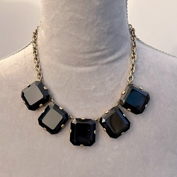 J Crew Black Stone and Brass Tone Necklace 18” to 21”
